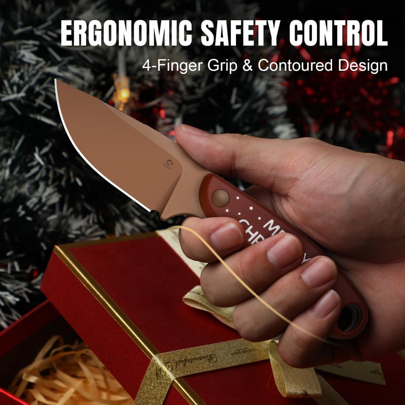 KIZER Hare Fixed Blade Knife with Sheath, 3.14" D2 Sunset Metal PVD Blade EDC Hunting Knife with Red G10 Handle, Small Camping Knives for Men Women, Pocket Carry Survival Neck Knives, 1077MC1 - Image 5